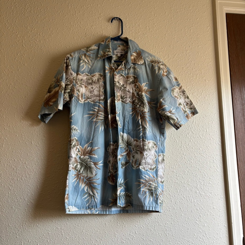 Pierre Cardin Blue and Brown Leaf Print Shirt